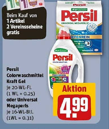 Persil Colorwaschmittel Kraft Gel 20-WL-Fl. oder Universal Megaperls 16-WL-Btl.
