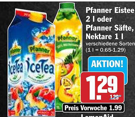 Pfanner Eistee 2l oder Pfanner Säfte, Nektare 1l | verschiedene Sorten
