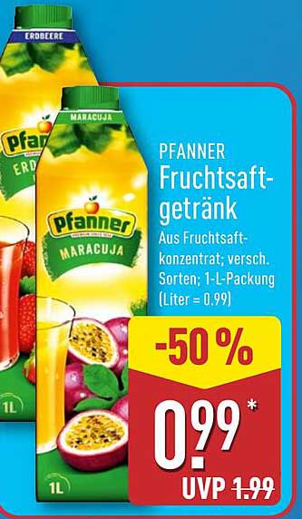 Pfanner Fruchtsaftgetränk 1L - Erdbeere und Maracuja