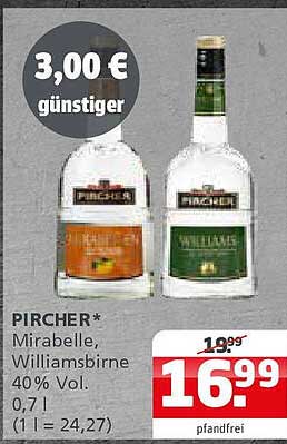 PIRCHER* Mirabelle, Williamsbirne 40% Vol. 0,7 l