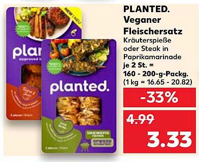 PLANTED. Veganer Fleischersatz Kräuterspieße oder Steak in Paprikamarinade je 2 St.