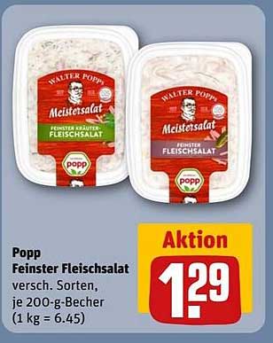 Popp Feinster Fleischsalat 200-g-Becher für nur 1,29 €