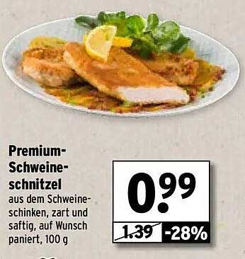 Premium-Schweineschnitzel aus dem Schweineschinken, zart und saftig, auf Wunsch paniert, 100 g