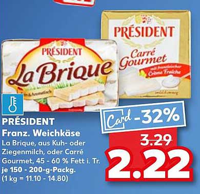 PRÉSIDENT Franz. Weichkäse - La Brique oder Carré Gourmet