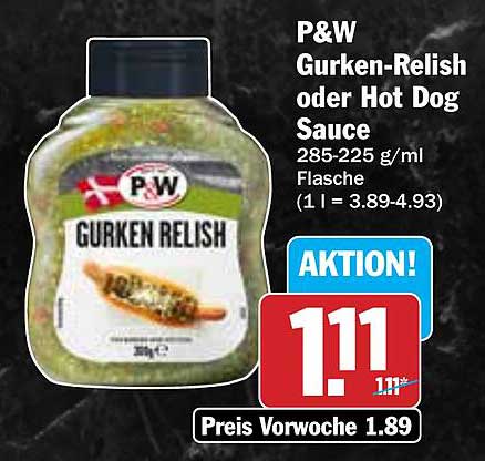 P&W Gurken-Relish oder Hot Dog Sauce
