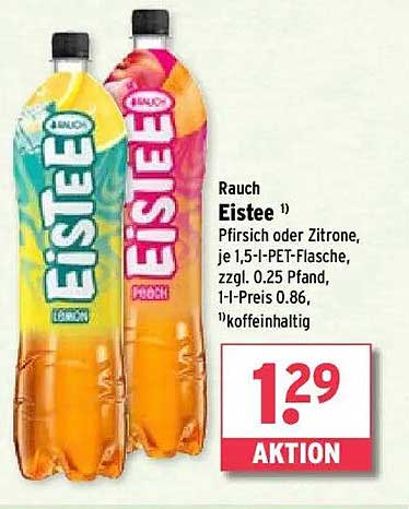 Rauch Eistee Pfirsich oder Zitrone, je 1,5-l-PET-Flasche