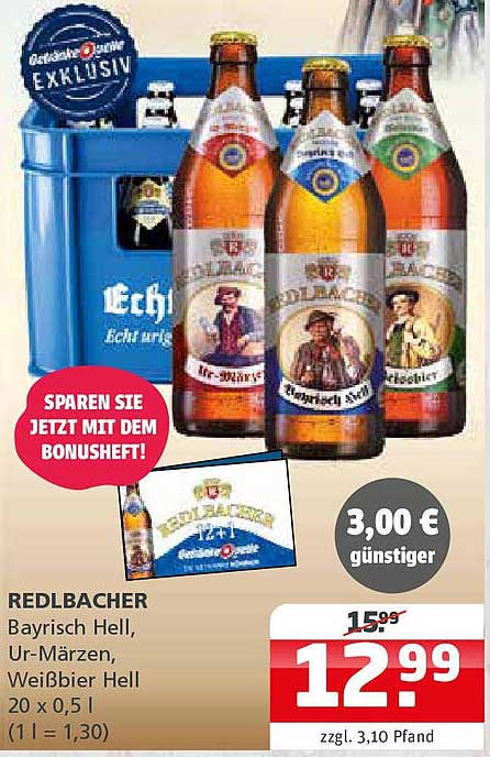 REDLBACHER Bayrisch Hell, Ur-Märzen, Weißbier Hell 20 x 0,5 l