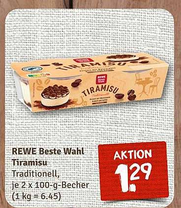 REWE Beste Wahl Tiramisu, je 2 x 100-g-Becher (1 kg = 6,45)