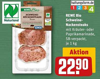 REWE Bio Schweine-Nackensteaks mit Kräuter- oder Paprikamarinade, SB-verpackt, je 1 kg