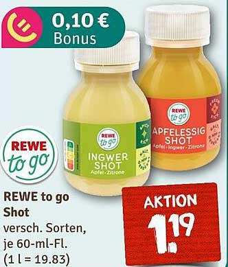 REWE to go Shot - Ingwer Shot und Apfelessig Shot