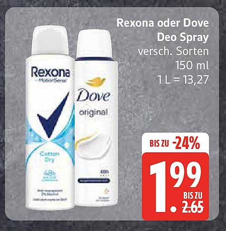 Rexona oder Dove Deo Spray, verschiedene Sorten 150 ml