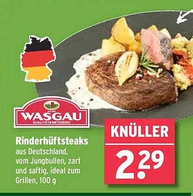 Rinderhüftsteaks aus Deutschland, vom Jungbullen, zart und saftig, ideal zum Grillen, 100 g