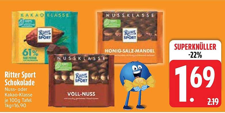 Ritter Sport Schokolade Nuss- oder Kakao-Klasse
