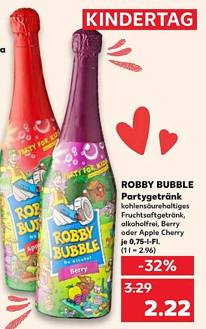 ROBBY BUBBLE Partygetränk - alkoholfrei, 0,75-L-Flasche, Berry oder Apple Cherry