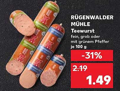 Rügenwalder Mühle Teewurst fein, grob oder mit grünem Pfeffer je 100 g