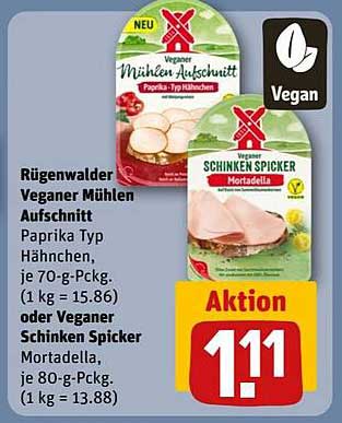 Rügenwalder Veganer Mühlen Aufschnitt Paprika Typ Hähnchen und Veganer Schinken Spicker Mortadella