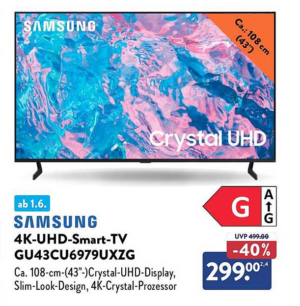 Samsung 4K-UHD-Smart-TV GU43CU6979UXZG