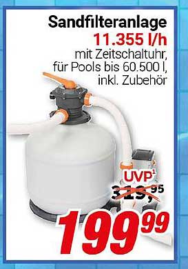 Sandfilteranlage 11.355 l/h mit Zeitschaltuhr für Pools bis 60.500 l, inkl. Zubehör