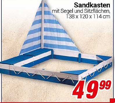 Sandkasten mit Segel und Sitzflächen, 138 x 120 x 114 cm