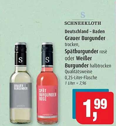 Schneekloth Grauer Burgunder, Spätburgunder rosé oder Weißer Burgunder 0,25-Liter-Flasche