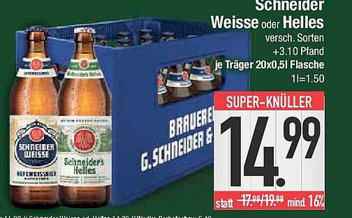 Schneider Weisse oder Helles - 20x0,5l Träger
