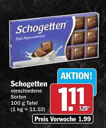 Schogetten verschiedene Sorten 100 g Tafel