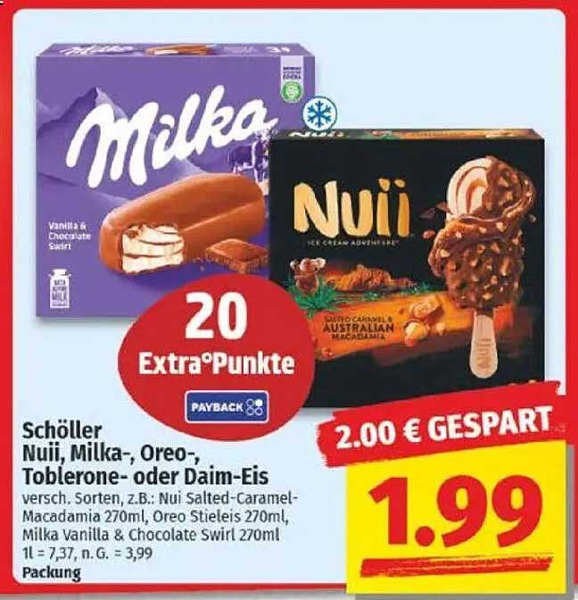 Schöller Nuii, Milka-, Oreo-, Toblerone- oder Daim-Eis - 2,00 € gespart!