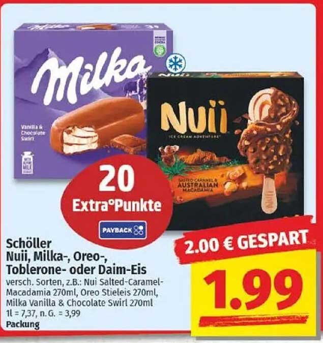 Schöller Nuii, Milka-, Oreo-, Toblerone- oder Daim-Eis 270ml