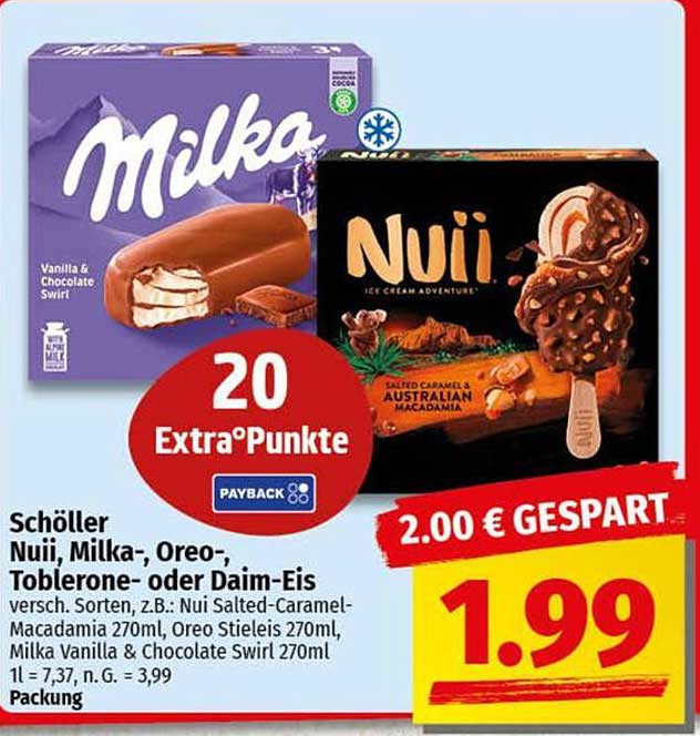 Schöller Nuii, Milka-, Oreo-, Toblerone- oder Daim-Eis