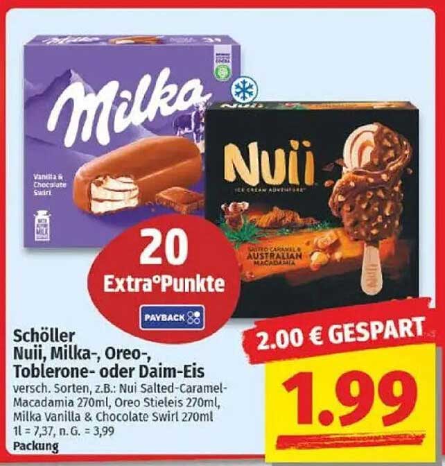 Schöller Nuii, Milka-, Oreo-, Toblerone- oder Daim-Eis - verschiedene Sorten