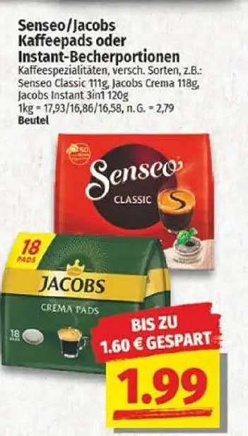 Senseo/Jacobs Kaffee-Pads oder Instant-Becherportionen