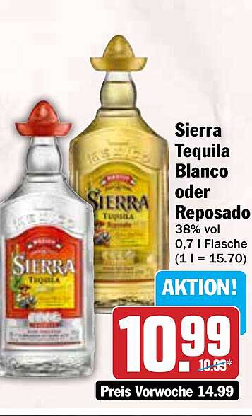 Sierra Tequila Blanco oder Reposado 0,7 l Flasche