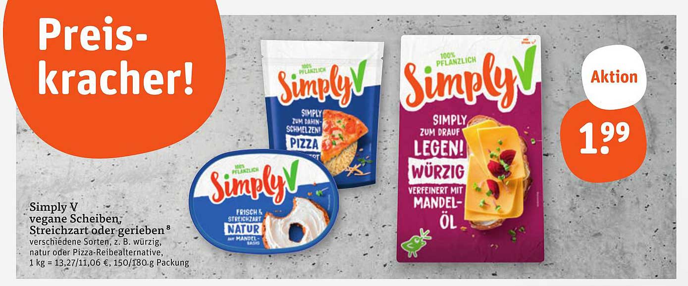 Simply V vegane Scheiben, Streichzart oder gerieben, verschiedene Sorten