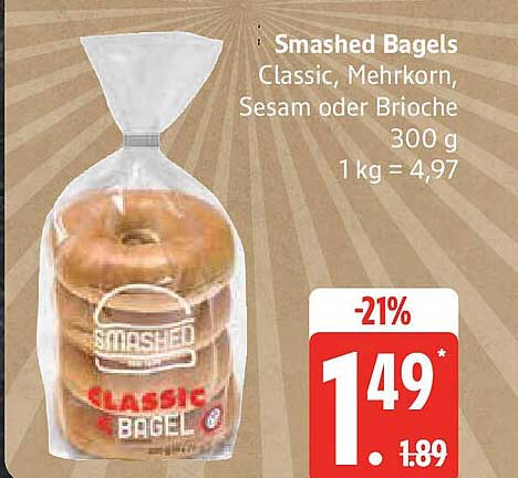 Smashed Bagels Classic, Mehrkorn, Sesam oder Brioche, 300 g