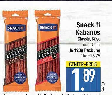 Snack !t Kabanos Classic, Käse oder Chilli je 120g Packung