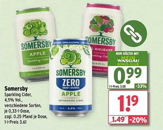 Somersby Sparkling Cider 4,5% Vol., verschiedene Sorten, je 0,33-l-Dose