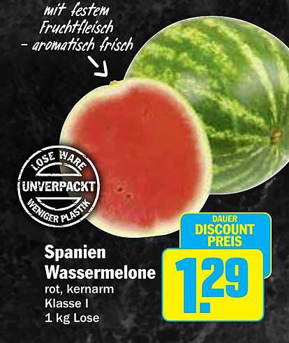 Spanien Wassermelone rot, kernarm Klasse I - 1 kg Lose