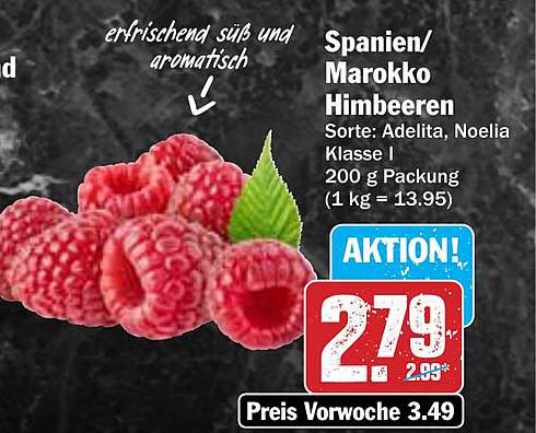 Spanien/Marokko Himbeeren Sorte: Adelita, Noelia Klasse I 200 g Packung