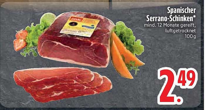 Spanischer Serrano-Schinken* - mind. 12 Monate gereift, luftgetrocknet 100g