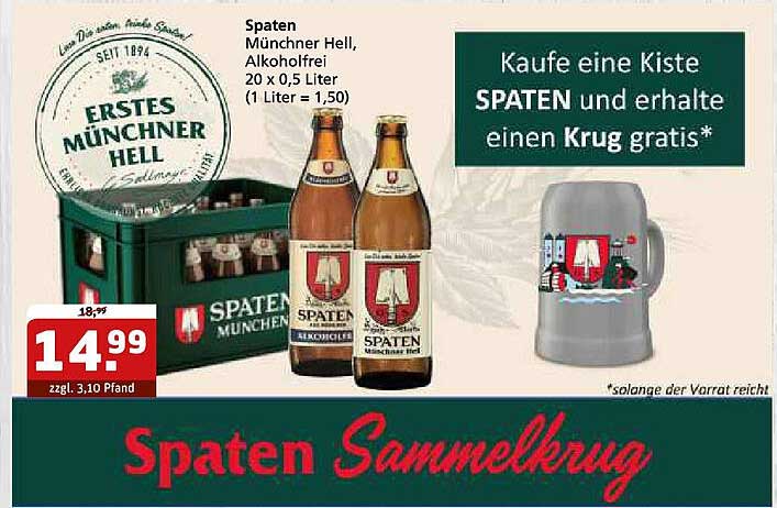 Spaten Münchener Hell, Alkoholfrei 20 x 0,5 Liter