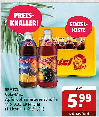 SPATZL Cola-Mix und Apfel-Johannisbeer-Schore 11 x 0,33 Liter Glas