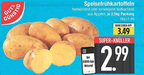 Speisefrühkartoffeln - festkochend oder vorwiegend festkochend aus Ägypten, je 2,5kg Packung