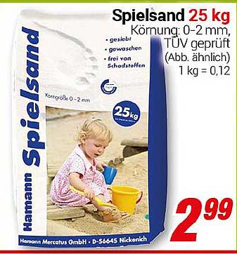Spielsand 25 kg – Körnung: 0-2 mm, TÜV geprüft