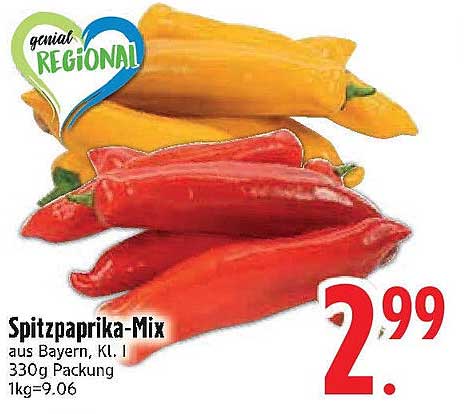 Spitzpaprika-Mix aus Bayern, Kl. I - 330 g für nur 2,99 €