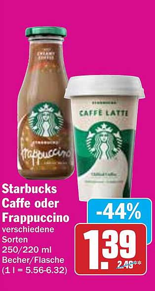 Starbucks Caffè oder Frappuccino verschiedene Sorten 250/220 ml