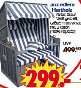 Strandkorb aus edlem Hartholz – Farbe: Grau/Weiß