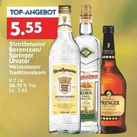 Strothmann/Berentzen/Springer Urvater Weizenkorn/Traditionskorn 0.7 Ltr.