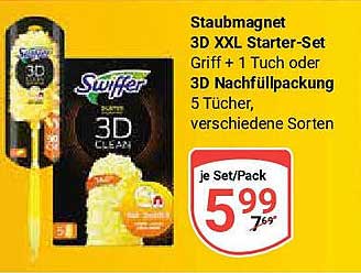 Swiffer Staubmagnet 3D XXL Starter-Set Griff + 1 Tuch oder 3D Nachfüllpackung 5 Tücher, verschiedene Sorten