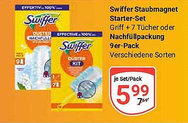 Swiffer Staubmagnet Starter-Set - Griff + 7 Tücher oder Nachfüllpackung 9er-Pack