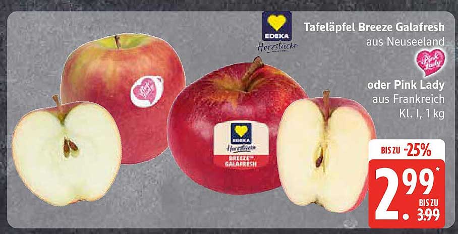 Tafeläpfel Breeze Galafresh aus Neuseeland oder Pink Lady aus Frankreich, 1 kg